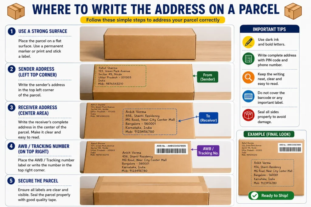 where to write the address on a parcel 