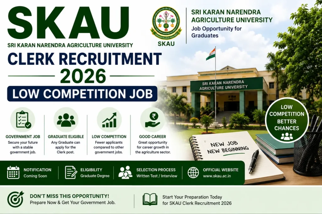 SKAU Clerk Recruitment 2026 Low Competition Job